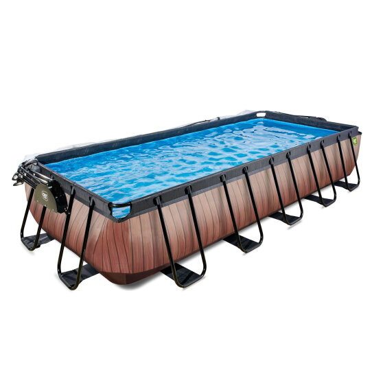 EXIT Wood Pool 540x250x100cm mit Sandfilterpumpe und Abdeckung und W&auml;rmepumpe - braun