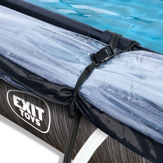 EXIT Black Wood Pool 300x200x65cm mit Filterpumpe und Abdeckung und Sonnensegel - schwarz