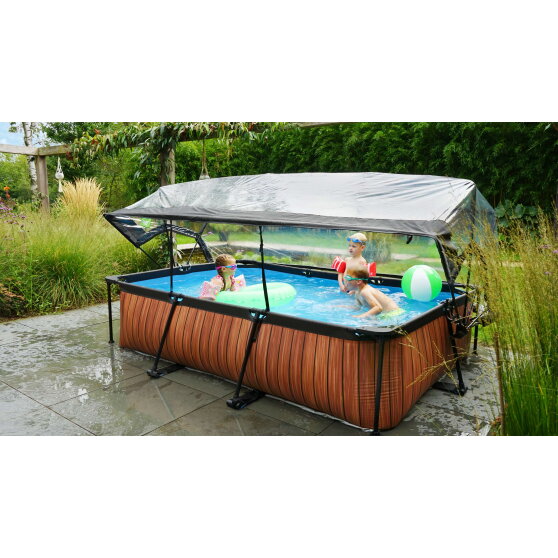 EXIT Stone Pool 300x200x65cm mit Filterpumpe und Abdeckung - grau