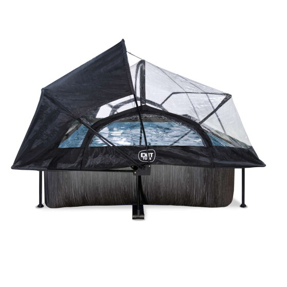 EXIT Black Wood Pool 300x200x65cm mit Filterpumpe und Abdeckung und Sonnensegel - schwarz