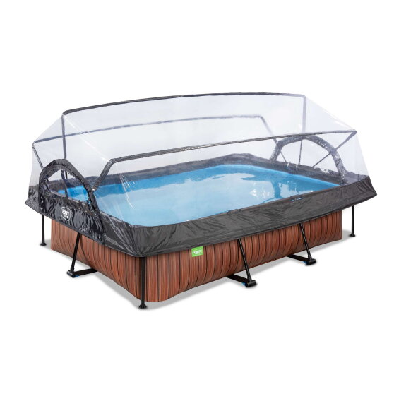 EXIT Wood Pool 300x200x65cm mit Filterpumpe und Abdeckung - braun