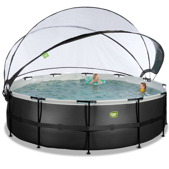EXIT Black Leather Pool &oslash;488x122cm mit Sandfilterpumpe und Abdeckung - schwarz