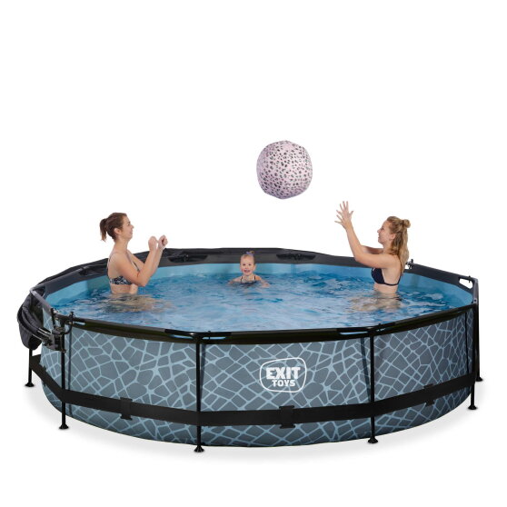 EXIT Stone Pool &oslash;360x76cm mit Filterpump und Sonnensegel - grau