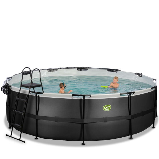 EXIT Black Leather Pool &oslash;488x122cm mit Sandfilterpumpe und Abdeckung und W&auml;rmepumpe - schwarz