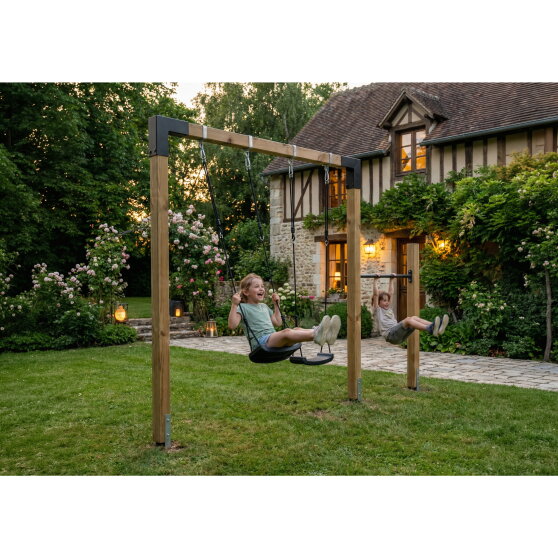 EXIT Linea 85 doppelte Holzschaukel mit Reckstange | Douglas-Holz