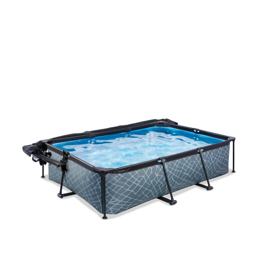 EXIT Stone Pool 220x150x65cm mit Filterpumpe und Abdeckung und Sonnensegel - grau
