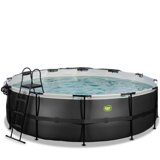 EXIT Black Leather Pool &oslash;488x122cm mit Sandfilterpumpe und Abdeckung und W&auml;rmepumpe - schwarz