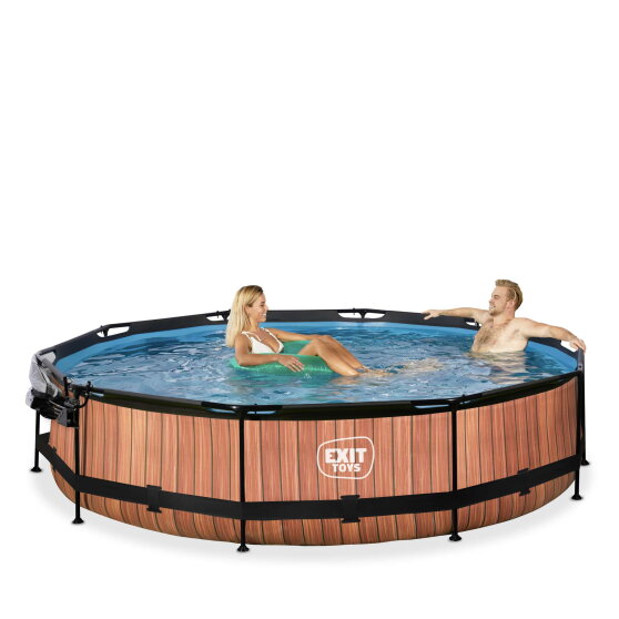 EXIT Wood Pool ø360x76cm mit Filterpumpe und Abdeckung - braun