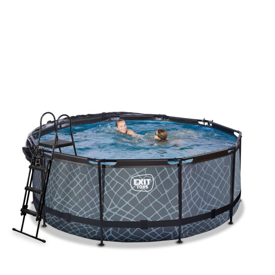 EXIT Stone Pool &oslash;360x122cm mit Sandfilterpumpe und Abdeckung und W&auml;rmepumpe - grau