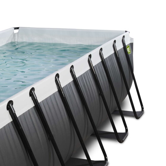 EXIT Black Leather Pool 400x200x100cm mit Sandfilterpumpe und Abdeckung und W&auml;rmepumpe - schwarz