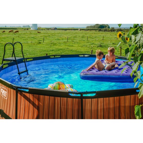 EXIT Wood Pool ø427x122cm mit Sandfilterpumpe - braun