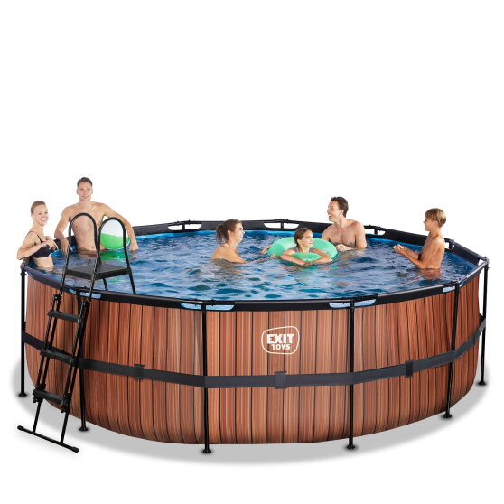 EXIT Wood Pool &oslash;450x122cm mit Sandfilterpumpe - braun