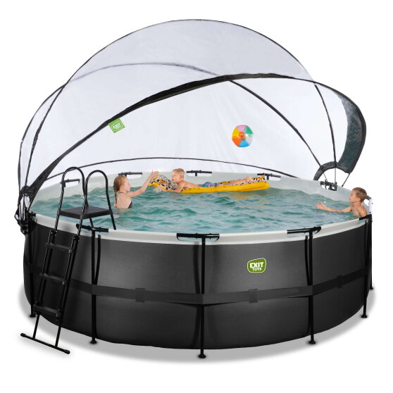 EXIT Black Leather Pool ø427x122cm mit Sandfilterpumpe und Abdeckung und Zubehörset - schwarz