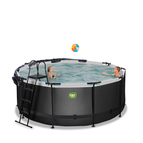 EXIT Black Leather Pool ø360x122cm mit Sandfilterpumpe und Abdeckung - schwarz