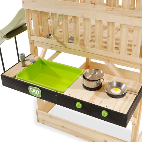 EXIT Panorama 550 Holzspielhaus mit Rutsche, Matschk&uuml;che und Sandkasten