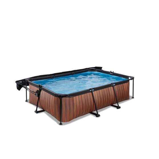 EXIT Wood Pool 220x150x65cm mit Filterpumpe und Sonnensegel - braun