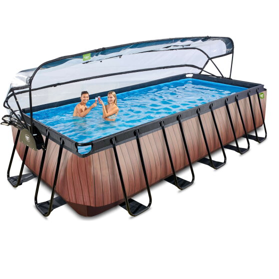 EXIT Wood Pool 540x250x122cm mit Sandfilterpumpe und Abdeckung und W&auml;rmepumpe - braun
