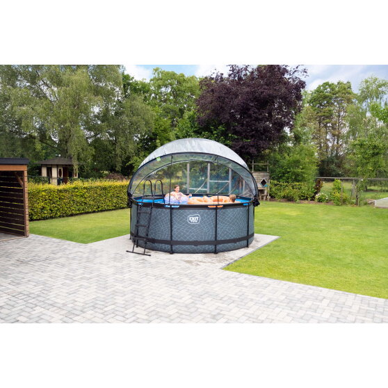 EXIT Wood Pool &oslash;360x122cm mit Sandfilterpumpe und Abdeckung und W&auml;rmepumpe - braun