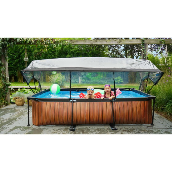 EXIT Wood Pool 300x200x65cm mit Filterpumpe und Abdeckung - braun