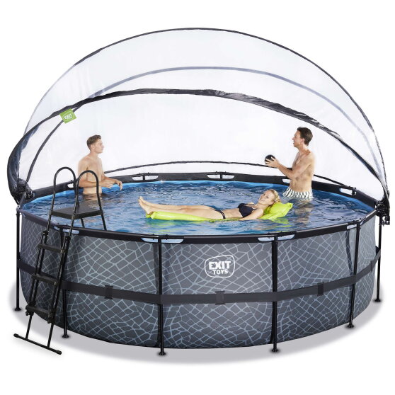 EXIT Stone Pool &oslash;450x122cm mit Sandfilterpumpe und Abdeckung und W&auml;rmepumpe - grau