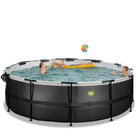 EXIT Black Leather Pool &oslash;450x122cm mit Sandfilterpumpe und Abdeckung - schwarz