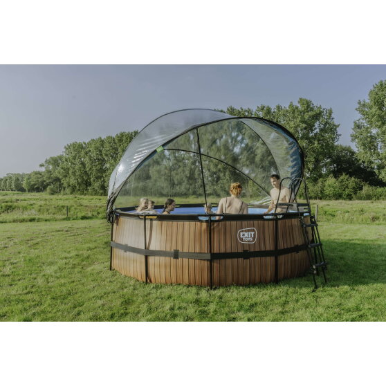 EXIT Wood Pool &oslash;427x122cm mit Sandfilterpumpe und Abdeckung und W&auml;rmepumpe - braun