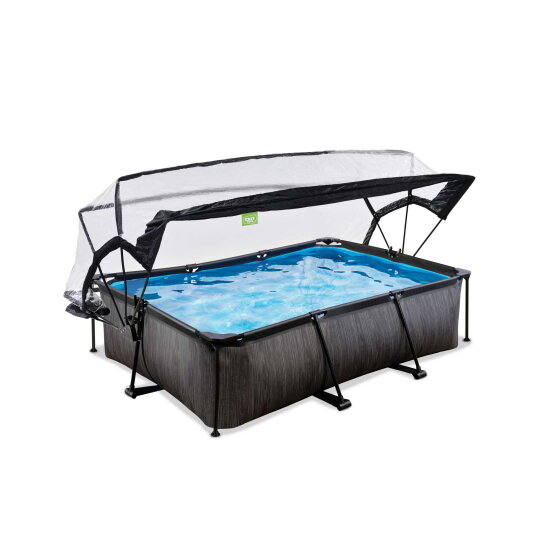 EXIT Black Wood Pool 220x150x65cm mit Filterpumpe und Abdeckung - schwarz
