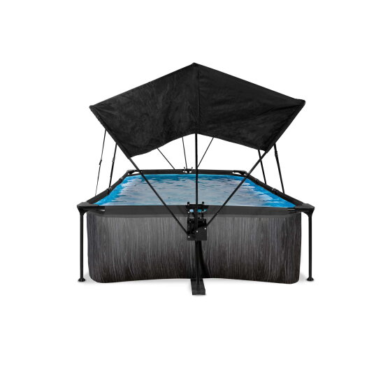 EXIT Black Wood Pool 220x150x65cm mit Filterpumpe und Sonnensegel - schwarz