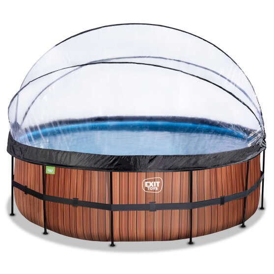 EXIT Wood Pool ø450x122cm mit Sandfilterpumpe und Abdeckung - braun