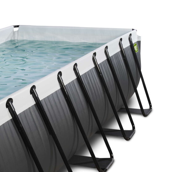 EXIT Black Leather Pool 400x200x122cm mit Sandfilterpumpe und Abdeckung und Zubeh&ouml;rset - schwarz