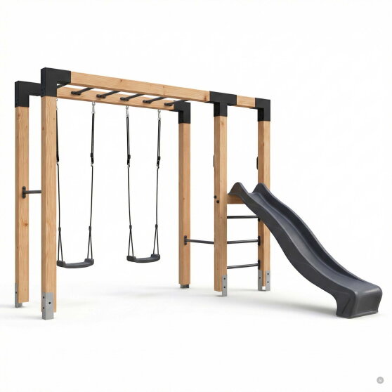 EXIT Linea Robust 110 Holz-Monkeybar mit Doppelschaukel und Rutsche