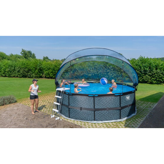 EXIT Black Leather Pool &oslash;450x122cm mit Sandfilterpumpe und Abdeckung - schwarz