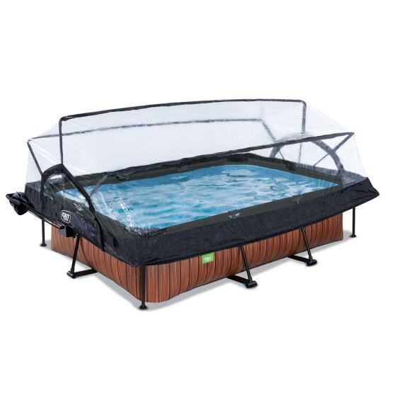 EXIT Wood Pool 300x200x65cm mit Filterpumpe und Abdeckung und Sonnensegel - braun