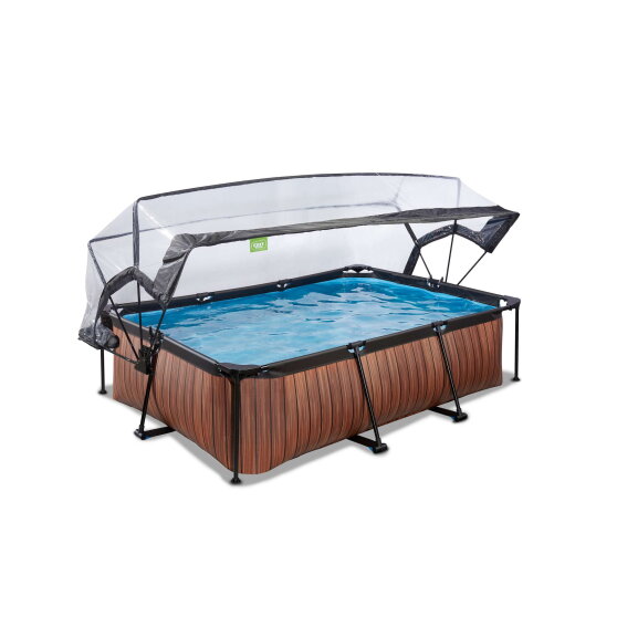 EXIT Wood Pool 220x150x65cm mit Filterpumpe und Abdeckung - braun