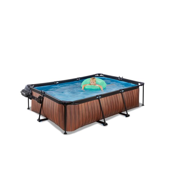 EXIT Wood Pool 220x150x65cm mit Filterpumpe und Abdeckung - braun