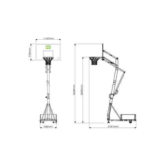 EXIT Galaxy versetzbarer Basketballkorb auf R&auml;dernmit Dunkring - gr&uuml;n/schwarz