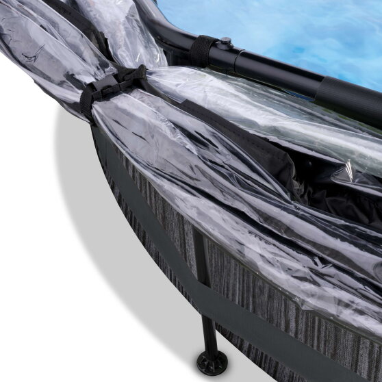 EXIT Black Wood Pool &oslash;360x76cm mit Filterpump und Sonnensegel - schwarz