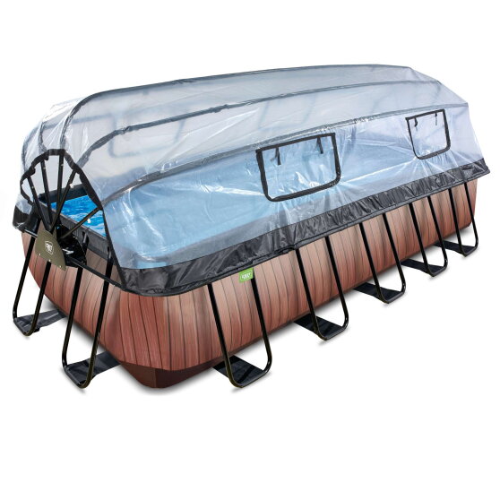 EXIT Wood Pool 540x250x122cm mit Sandfilterpumpe und Abdeckung und W&auml;rmepumpe - braun