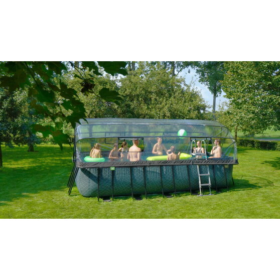 EXIT Wood Pool 540x250x122cm mit Sandfilterpumpe und Abdeckung und W&auml;rmepumpe - braun
