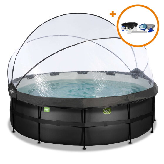 EXIT Black Leather Pool ø427x122cm mit Sandfilterpumpe und Abdeckung und Zubehörset - schwarz