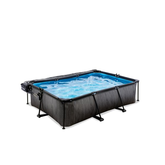 EXIT Black Wood Pool 220x150x65cm mit Filterpumpe und Abdeckung - schwarz