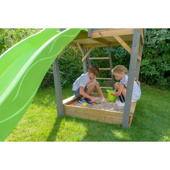 EXIT Aksent Holzspielturm mit Nestschaukel- grau