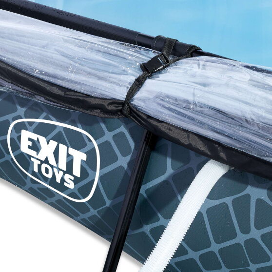 EXIT Stone Pool 220x150x65cm mit Filterpumpe und Abdeckung und Sonnensegel - grau