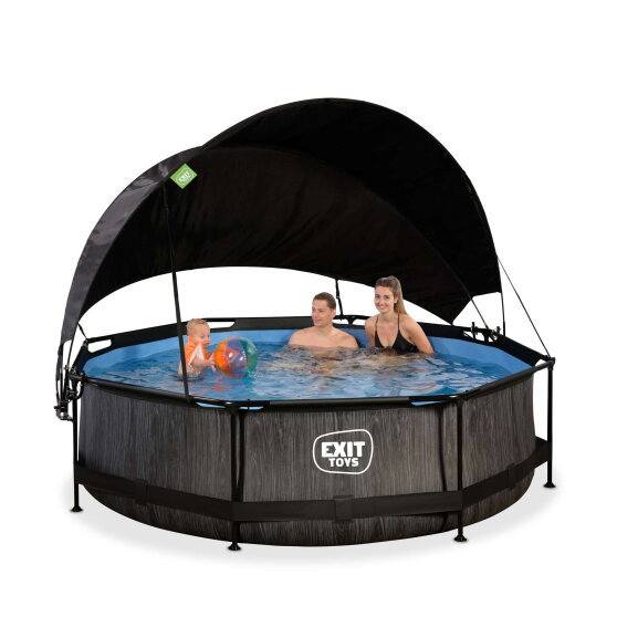 EXIT Black Wood Pool &oslash;300x76cm mit Filterpump und Sonnensegel - schwarz