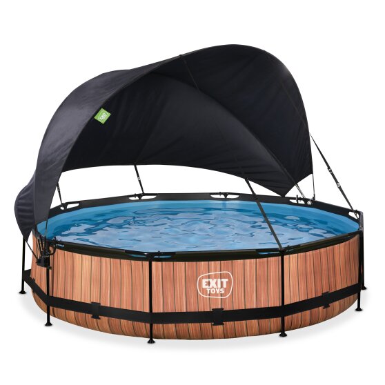 EXIT Wood Pool ø360x76cm mit Filterpump und Sonnensegel - braun