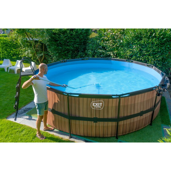 EXIT Wood Pool &oslash;450x122cm mit Sandfilterpumpe - braun