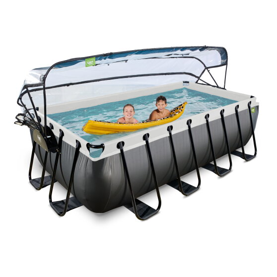 EXIT Black Leather Pool 400x200x100cm mit Sandfilterpumpe und Abdeckung - schwarz