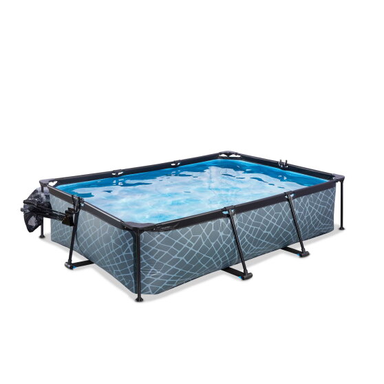 EXIT Stone Pool 300x200x65cm mit Filterpumpe und Abdeckung - grau