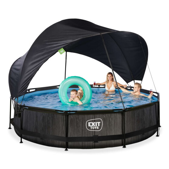 EXIT Black Wood Pool &oslash;360x76cm mit Filterpump und Sonnensegel - schwarz