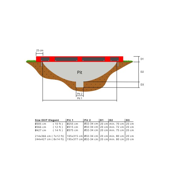 EXIT Elegant Premium Inground-Trampolin 244x427cm mit Deluxe Sicherheitsnetz - rot